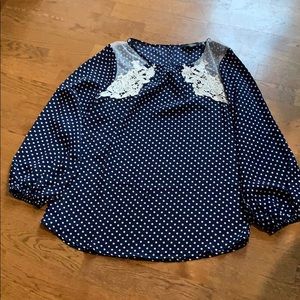 Suzanne Betro polka top navy blue top with lace